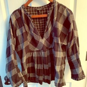 Madewell black buffalo plaid popover top Sz S